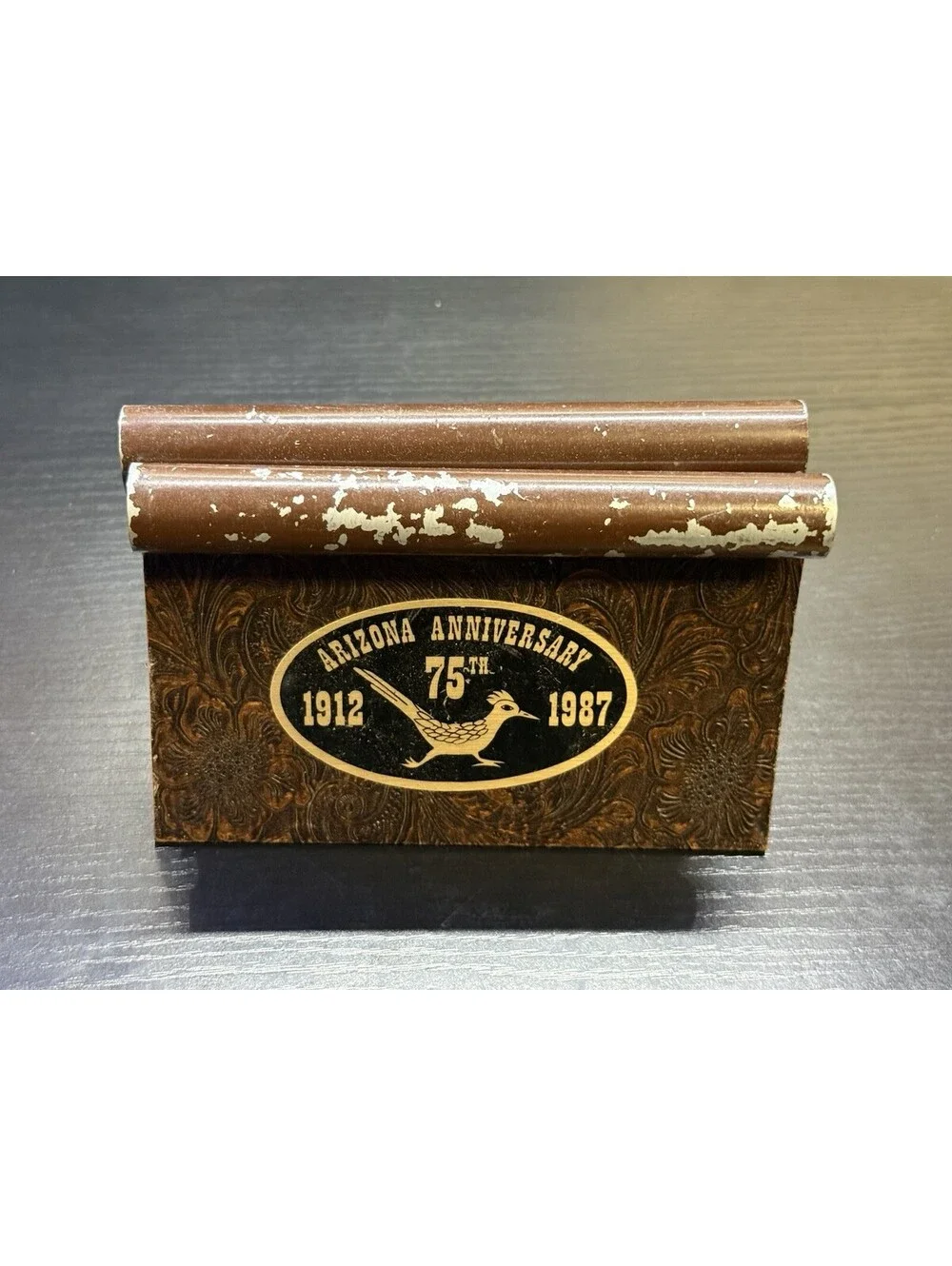 Vintage 1987 Arizona 75th Anniversary Roadrunner Metal Napkin Letter Holder